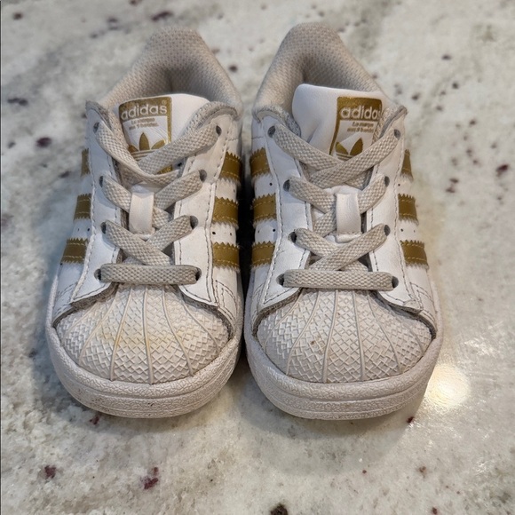 adidas Other - Adidas Superstars Kids' White and Gold Striped Sneakers